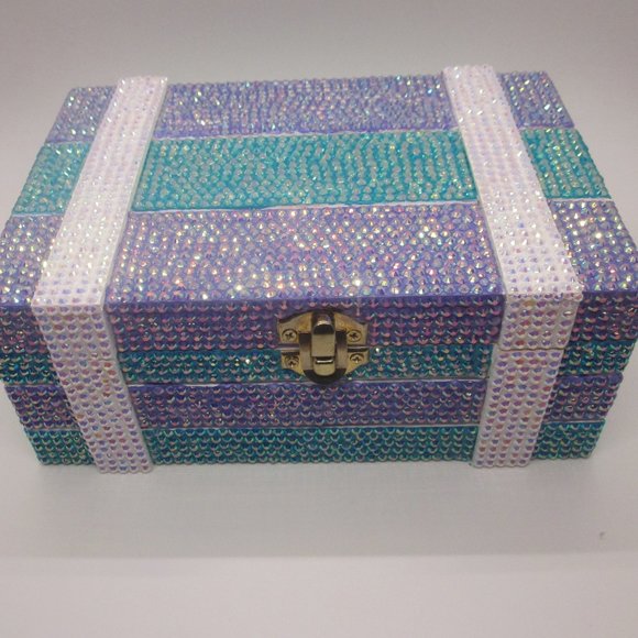 Purple and Teal Bling Trinket / Jewelry Box - Picture 1 of 5